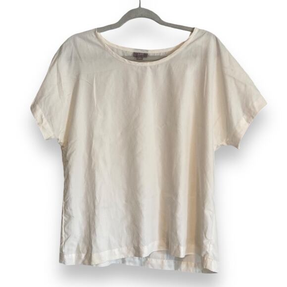 Womens J.Jill White Pique Modern Boxy Cropped Buttery Soft Modal Top Size Medium - Picture 1 of 16